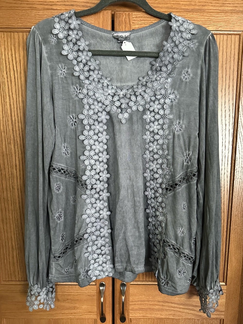 POL Washed Gray Floral Blouse